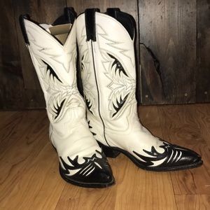 White and Black Women's Western Cowboy Boots